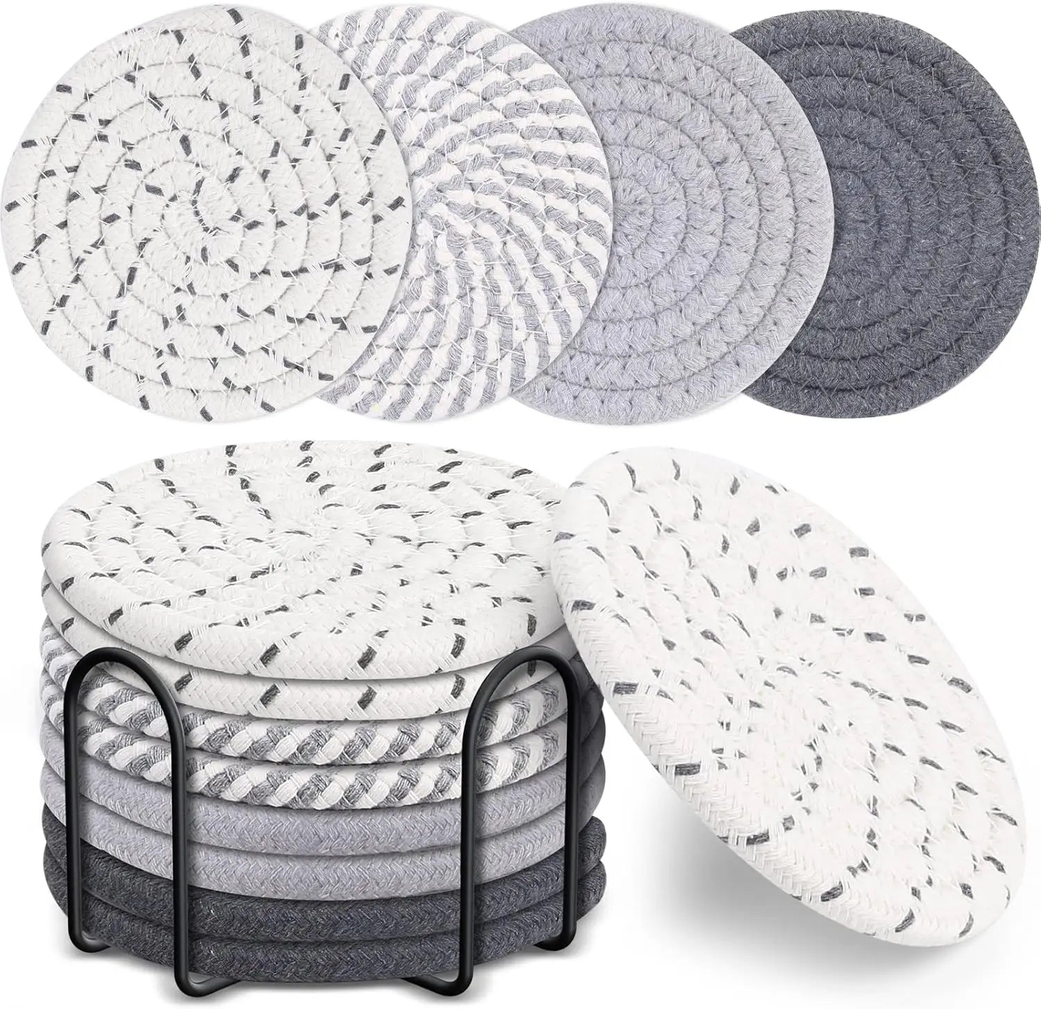 set posavasos hechos a mano blancos y azules con soporte