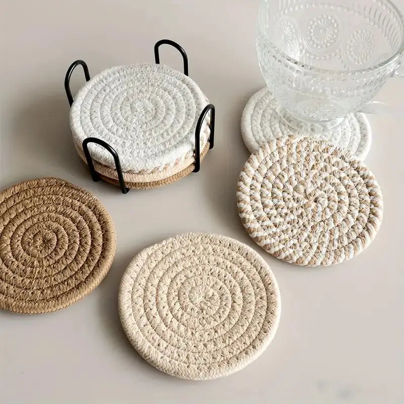 set posavasos hechos a mano blancos y marrones