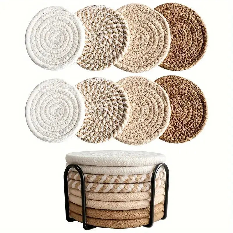 set posavasos hechos a mano blancos y marrones con soporte